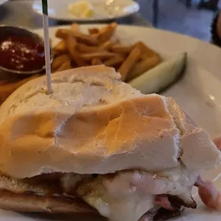 Cuban sandwich with amazing old bay seasoned fries