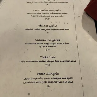 Cocktail menu