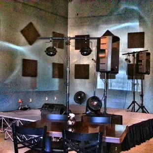 a stage set up in a restaurant