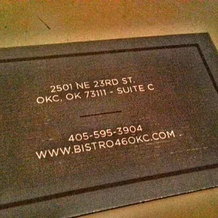 business card on display in museum