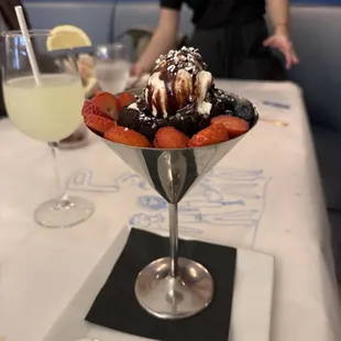 a dessert in a martini glass