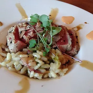 Seared ahi tuna appetizer.