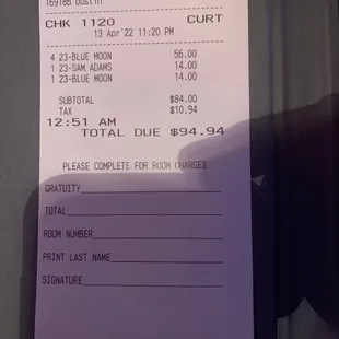 a receipt for a flight