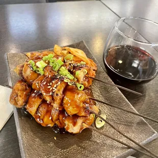 Teriyaki chicken skewers.