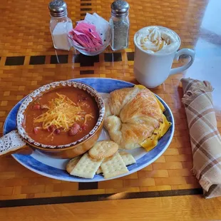 Chili with a Cheese Croissant