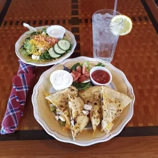 Chicken, cheese quesadilla w/  side