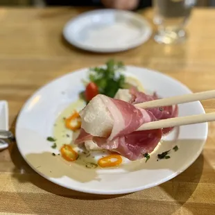 Fried mochi with prosciutto