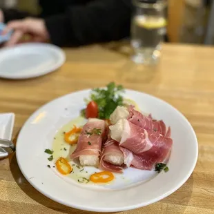 Fried mochi with prosciutto