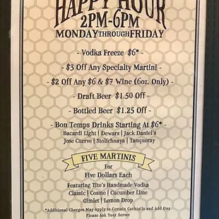 Happy Hour Menu.