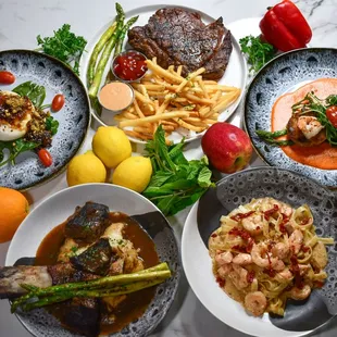 Burrata, Steak &amp; Frites, Crab Cakes, Braised Short Ribs, Black Pepper Fettuccine