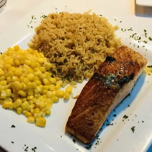 Blackened Salmon w/ lemon and dill herb rice &amp; corn $20
