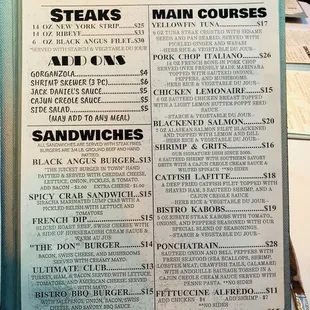 Dinner Menu from 5/15/2018