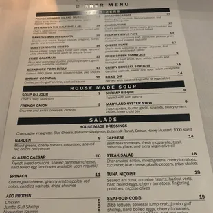 the menu for the restaurant