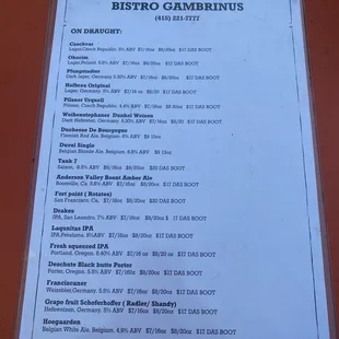 Drink menu april 2023