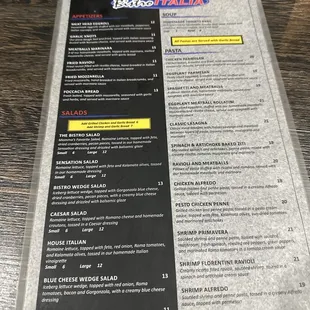 Menu options
