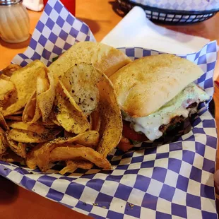 Rex Burger with chips