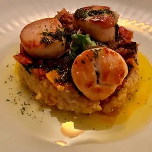 Scallops with ratatouille and mushroom risotto