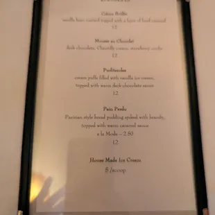 Desert Menu