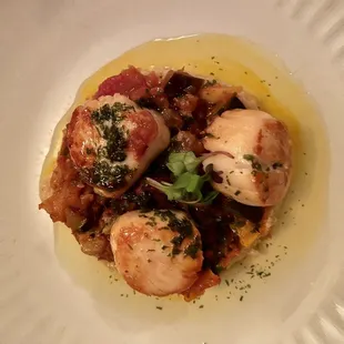 Scallops with ratatouille and mushroom risotto