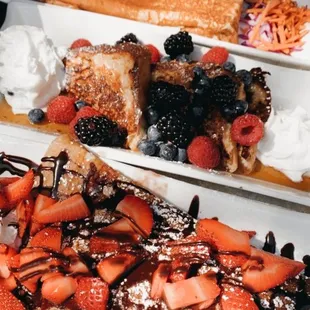 Brioche French Toast, Maxine Crepe, Chicken Pesto Panini, March Special (2 crepes with strawberry cream cheese)