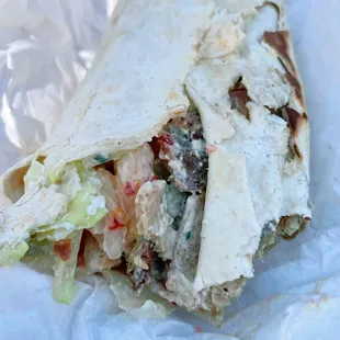 Doesn't look like much, but tasty and spicy! This is a Gyro Wrap.