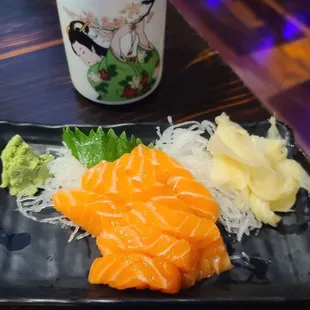 Salmon Sashimi ($15.95) &amp; Complimentary Hot Green Tea  10-04-2023