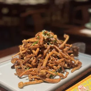 Fried Mixed Mushrooms with Rice Cracker Bites
