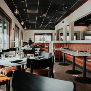 a view of the dining area of a restaurant