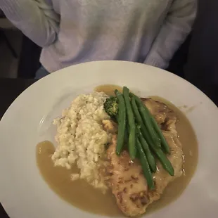 Chicken and risotto.