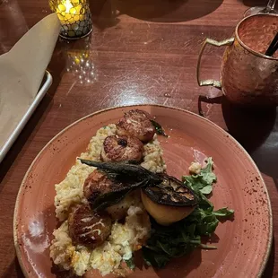 Scallops with sweet potato risotto and crispy sage which was an incredible addition