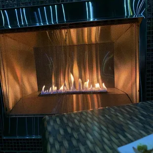 Patio fireplace.
