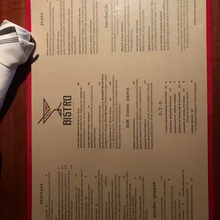 Menu at Bistro