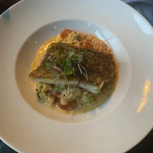 Redfish with corn and tomato risotto (special entree)
