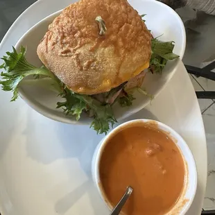 Apple Ham &amp; Cheddar and tomato bisque