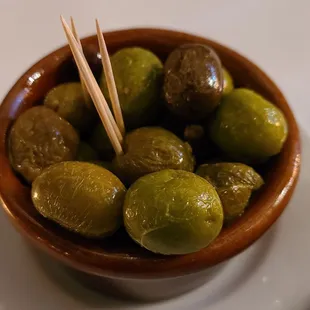 Warm marinated olives