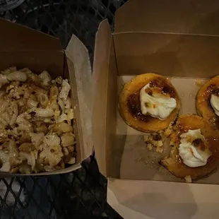 Spicy Mac and cheeze and sweet potato arepas