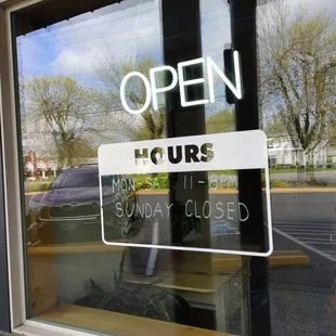 open hours sign in window