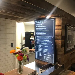 a menu on a large screen