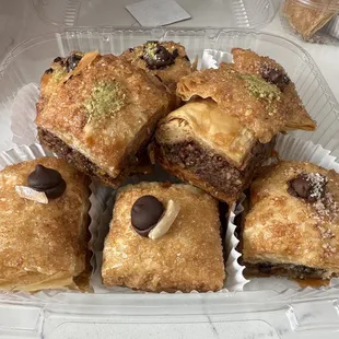 4 flavors of Baklava - walnut, hazelnut with chocolate chip, cashew, &amp; almond !