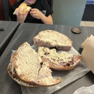 Blueberry bagel after I scraped off a whole stick of honey butter