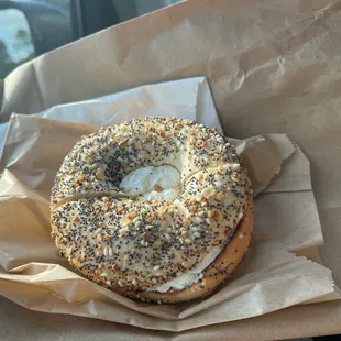 Everything bagel with garlic and onion cream cheese.