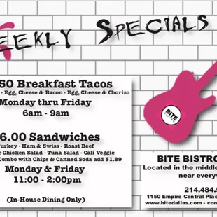 Rock on in for our Weekly Specials!