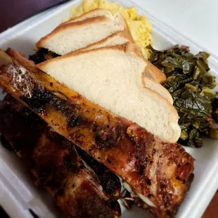 Plate from Bite Down BBQ, Archer Rd &amp; 34th. Bread soft as cloud pillows, great for sweet sauce dippin! Ribs had awesome smoke flavor