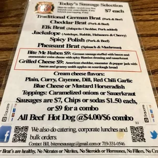 Menus on bar top at Smiling Toad Brewery (Friday night's location).