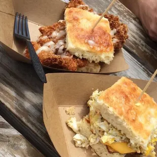 two halves of a chicken sandwich