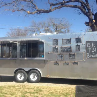 a silver food truck