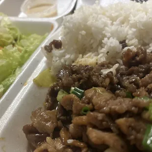 Beef and pork with side salad