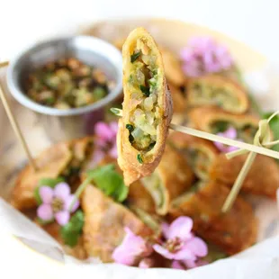 Vegetable Dumplings in in soy scallion dipping sauce