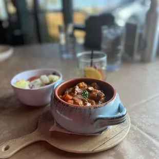 Pork stew with side salad
