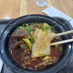 Beef noodle soup with hand pulled noodles